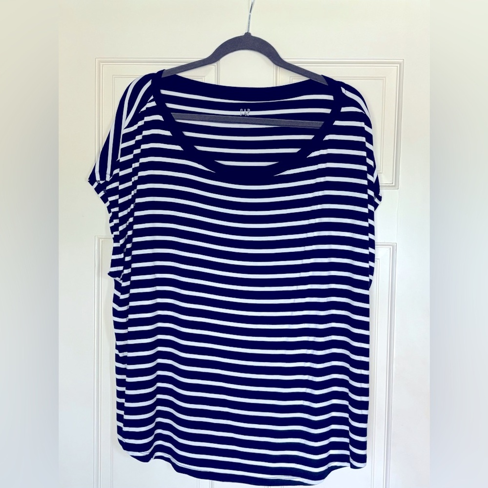 GAP Navy and white striped “luxe” tee.